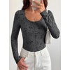 image:imageBTFBM Womens Long Sleeve Scoop Neck Shirts Floral Tops  Casual Women Fall Clothes Ribbed Slim Fitted TShirts y2k Fashion Clothing Concert Going Out Top Club Date Night OutfitsBlack Grey