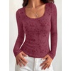 image:imageBTFBM Womens Long Sleeve Scoop Neck Shirts Floral Tops  Casual Women Fall Clothes Ribbed Slim Fitted TShirts y2k Fashion Clothing Concert Going Out Top Club Date Night OutfitsBurgundy