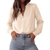 image:imageBTFBM Satin Blouses for Women Dressy Casual  LightweightV NeckLong Sleeve TopsGoing Out OutfitsFall Fashion ClothingBeige