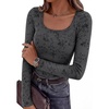 image:imageBTFBM Womens Long Sleeve Scoop Neck Shirts Floral Tops  Casual Women Fall Clothes Ribbed Slim Fitted TShirts y2k Fashion Clothing Concert Going Out Top Club Date Night OutfitsBlack Grey
