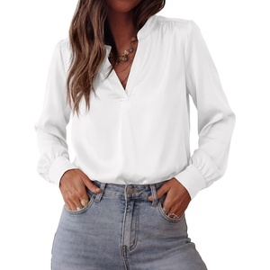 image:imageBTFBM Satin Blouses for Women Dressy Casual  LightweightV NeckLong Sleeve TopsGoing Out OutfitsFall Fashion ClothingWhite