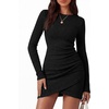 image:imageBTFBM Womens Long Sleeve Bodycon Mini Dress  LightweightRuchedRibbedHomecoming Cocktail DressesFall Winter Clothing 2026Black
