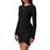 image:imageBTFBM Womens Long Sleeve Bodycon Mini Dress  LightweightRuchedRibbedHomecoming Cocktail DressesFall Winter Clothing 2026Black