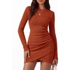 image:imageBTFBM Womens Long Sleeve Bodycon Mini Dress  LightweightRuchedRibbedHomecoming Cocktail DressesFall Winter Clothing 2026Brick Red