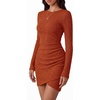 image:imageBTFBM Womens Long Sleeve Bodycon Mini Dress  LightweightRuchedRibbedHomecoming Cocktail DressesFall Winter Clothing 2026Brick Red