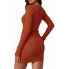 image:imageBTFBM Womens Long Sleeve Bodycon Mini Dress  LightweightRuchedRibbedHomecoming Cocktail DressesFall Winter Clothing 2026Brick Red