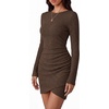 image:imageBTFBM Womens Long Sleeve Bodycon Mini Dress  LightweightRuchedRibbedHomecoming Cocktail DressesFall Winter Clothing 2026Brown