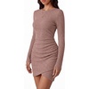 image:imageBTFBM Womens Long Sleeve Bodycon Mini Dress  LightweightRuchedRibbedHomecoming Cocktail DressesFall Winter Clothing 2026Pink