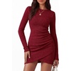 image:imageBTFBM Womens Long Sleeve Bodycon Mini Dress  LightweightRuchedRibbedHomecoming Cocktail DressesFall Winter Clothing 2026Red