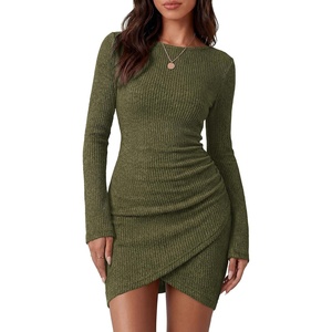 image:imageBTFBM Womens Long Sleeve Bodycon Mini Dress  LightweightRuchedRibbedHomecoming Cocktail DressesFall Winter Clothing 2026Army Green