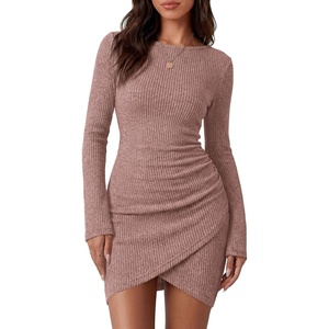 image:imageBTFBM Womens Long Sleeve Bodycon Mini Dress  LightweightRuchedRibbedHomecoming Cocktail DressesFall Winter Clothing 2026Pink
