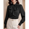 image:imageBTFBM Women Satin Blouses Bow Tie Work Business Casual Tops  Ruched Button Cuff Long Sleeve Top Dressy Silk Blouse Elegant Daily Professional Office Clothes Early Fall Fashion 2026Black