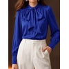 image:imageBTFBM Women Satin Blouses Bow Tie Work Business Casual Tops  Ruched Button Cuff Long Sleeve Top Dressy Silk Blouse Elegant Daily Professional Office Clothes Early Fall Fashion 2026Blue