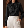 image:imageBTFBM Women Satin Blouses Bow Tie Work Business Casual Tops  Ruched Button Cuff Long Sleeve Top Dressy Silk Blouse Elegant Daily Professional Office Clothes Early Fall Fashion 2026Black