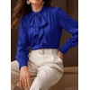 image:imageBTFBM Women Satin Blouses Bow Tie Work Business Casual Tops  Ruched Button Cuff Long Sleeve Top Dressy Silk Blouse Elegant Daily Professional Office Clothes Early Fall Fashion 2026Blue