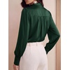 image:imageBTFBM Women Satin Blouses Bow Tie Work Business Casual Tops  Ruched Button Cuff Long Sleeve Top Dressy Silk Blouse Elegant Daily Professional Office Clothes Early Fall Fashion 2026Green