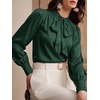 image:imageBTFBM Women Satin Blouses Bow Tie Work Business Casual Tops  Ruched Button Cuff Long Sleeve Top Dressy Silk Blouse Elegant Daily Professional Office Clothes Early Fall Fashion 2026Green