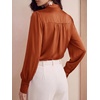 image:imageBTFBM Women Satin Blouses Bow Tie Work Business Casual Tops  Ruched Button Cuff Long Sleeve Top Dressy Silk Blouse Elegant Daily Professional Office Clothes Early Fall Fashion 2026Orange