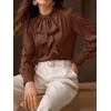 image:imageBTFBM Women Satin Blouses Bow Tie Work Business Casual Tops  Ruched Button Cuff Long Sleeve Top Dressy Silk Blouse Elegant Daily Professional Office Clothes Early Fall Fashion 2026Brown