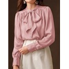 image:imageBTFBM Women Satin Blouses Bow Tie Work Business Casual Tops  Ruched Button Cuff Long Sleeve Top Dressy Silk Blouse Elegant Daily Professional Office Clothes Early Fall Fashion 2026Pink