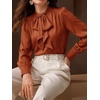 image:imageBTFBM Women Satin Blouses Bow Tie Work Business Casual Tops  Ruched Button Cuff Long Sleeve Top Dressy Silk Blouse Elegant Daily Professional Office Clothes Early Fall Fashion 2026Orange