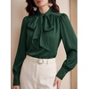 image:imageBTFBM Women Satin Blouses Bow Tie Work Business Casual Tops  Ruched Button Cuff Long Sleeve Top Dressy Silk Blouse Elegant Daily Professional Office Clothes Early Fall Fashion 2026Green
