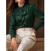 image:imageBTFBM Women Satin Blouses Bow Tie Work Business Casual Tops  Ruched Button Cuff Long Sleeve Top Dressy Silk Blouse Elegant Daily Professional Office Clothes Early Fall Fashion 2026Green