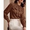 image:imageBTFBM Women Satin Blouses Bow Tie Work Business Casual Tops  Ruched Button Cuff Long Sleeve Top Dressy Silk Blouse Elegant Daily Professional Office Clothes Early Fall Fashion 2026Brown