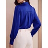 image:imageBTFBM Women Satin Blouses Bow Tie Work Business Casual Tops  Ruched Button Cuff Long Sleeve Top Dressy Silk Blouse Elegant Daily Professional Office Clothes Early Fall Fashion 2026Blue