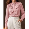 image:imageBTFBM Women Satin Blouses Bow Tie Work Business Casual Tops  Ruched Button Cuff Long Sleeve Top Dressy Silk Blouse Elegant Daily Professional Office Clothes Early Fall Fashion 2026Pink