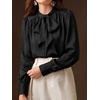 image:imageBTFBM Women Satin Blouses Bow Tie Work Business Casual Tops  Ruched Button Cuff Long Sleeve Top Dressy Silk Blouse Elegant Daily Professional Office Clothes Early Fall Fashion 2026Black