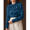 image:imageBTFBM Women Satin Blouses Bow Tie Work Business Casual Tops  Ruched Button Cuff Long Sleeve Top Dressy Silk Blouse Elegant Daily Professional Office Clothes Early Fall Fashion 2026Blue Green