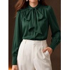 image:imageBTFBM Women Satin Blouses Bow Tie Work Business Casual Tops  Ruched Button Cuff Long Sleeve Top Dressy Silk Blouse Elegant Daily Professional Office Clothes Early Fall Fashion 2026Green