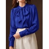 image:imageBTFBM Women Satin Blouses Bow Tie Work Business Casual Tops  Ruched Button Cuff Long Sleeve Top Dressy Silk Blouse Elegant Daily Professional Office Clothes Early Fall Fashion 2026Blue