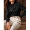 image:imageBTFBM Women Satin Blouses Bow Tie Work Business Casual Tops  Ruched Button Cuff Long Sleeve Top Dressy Silk Blouse Elegant Daily Professional Office Clothes Early Fall Fashion 2026Black