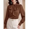 image:imageBTFBM Women Satin Blouses Bow Tie Work Business Casual Tops  Ruched Button Cuff Long Sleeve Top Dressy Silk Blouse Elegant Daily Professional Office Clothes Early Fall Fashion 2026Brown