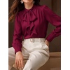 image:imageBTFBM Women Satin Blouses Bow Tie Work Business Casual Tops  Ruched Button Cuff Long Sleeve Top Dressy Silk Blouse Elegant Daily Professional Office Clothes Early Fall Fashion 2026Red