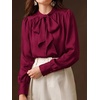 image:imageBTFBM Women Satin Blouses Bow Tie Work Business Casual Tops  Ruched Button Cuff Long Sleeve Top Dressy Silk Blouse Elegant Daily Professional Office Clothes Early Fall Fashion 2026Red