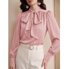 image:imageBTFBM Women Satin Blouses Bow Tie Work Business Casual Tops  Ruched Button Cuff Long Sleeve Top Dressy Silk Blouse Elegant Daily Professional Office Clothes Early Fall Fashion 2026Pink