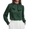 image:imageBTFBM Women Satin Blouses Bow Tie Work Business Casual Tops  Ruched Button Cuff Long Sleeve Top Dressy Silk Blouse Elegant Daily Professional Office Clothes Early Fall Fashion 2026Green