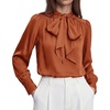 image:imageBTFBM Women Satin Blouses Bow Tie Work Business Casual Tops  Ruched Button Cuff Long Sleeve Top Dressy Silk Blouse Elegant Daily Professional Office Clothes Early Fall Fashion 2026Orange
