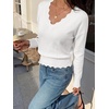 image:imageBTFBM Fall Long Sleeve Sweaters for Women  V NeckDrop ShouldersScallop EdgesLightweight Knit Sweaters TopDaily WearHolidayChristmasWinter Clothing 2026White
