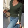 image:imageBTFBM Fall Long Sleeve Sweaters for Women  V NeckDrop ShouldersScallop EdgesLightweight Knit Sweaters TopDaily WearHolidayChristmasWinter Clothing 2026Army Green