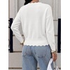 image:imageBTFBM Fall Long Sleeve Sweaters for Women  V NeckDrop ShouldersScallop EdgesLightweight Knit Sweaters TopDaily WearHolidayChristmasWinter Clothing 2026White