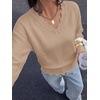 image:imageBTFBM Fall Long Sleeve Sweaters for Women  V NeckDrop ShouldersScallop EdgesLightweight Knit Sweaters TopDaily WearHolidayChristmasWinter Clothing 2026Khaki