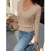 image:imageBTFBM Fall Long Sleeve Sweaters for Women  V NeckDrop ShouldersScallop EdgesLightweight Knit Sweaters TopDaily WearHolidayChristmasWinter Clothing 2026Khaki