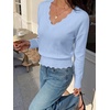 image:imageBTFBM Fall Long Sleeve Sweaters for Women  V NeckDrop ShouldersScallop EdgesLightweight Knit Sweaters TopDaily WearHolidayChristmasWinter Clothing 2026Light Blue
