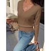 image:imageBTFBM Fall Long Sleeve Sweaters for Women  V NeckDrop ShouldersScallop EdgesLightweight Knit Sweaters TopDaily WearHolidayChristmasWinter Clothing 2026Camel