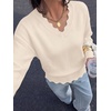 image:imageBTFBM Fall Long Sleeve Sweaters for Women  V NeckDrop ShouldersScallop EdgesLightweight Knit Sweaters TopDaily WearHolidayChristmasWinter Clothing 2026Beige