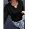 image:imageBTFBM Fall Long Sleeve Sweaters for Women  V NeckDrop ShouldersScallop EdgesLightweight Knit Sweaters TopDaily WearHolidayChristmasWinter Clothing 2026Black
